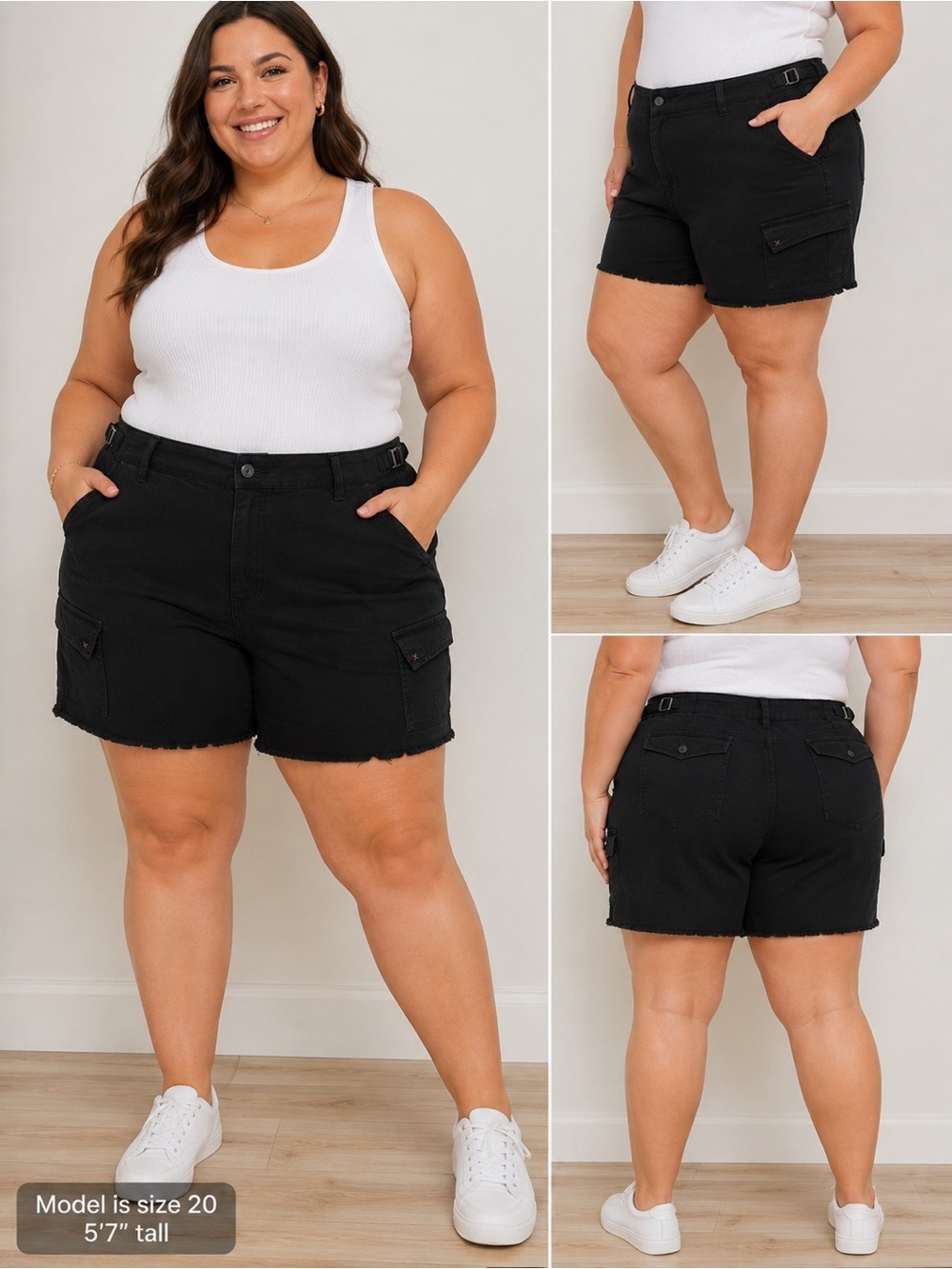 Terra & Sky Black Cargo Shorts with side buckle  – Size 20